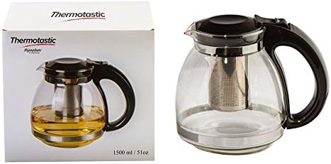 Thermotastic Glass Circular Tea Kettle and Warmer with Built-in Strainer 1.5L (Black)
