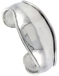 Sterling Silver Domed & Curved Cuff Bangle Bracelet with Raised Edge 1 inch wide,