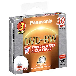 Panasonic LM-RW30U3 3-pack of Single-sided 30 Minute (1.4GB) 8cm DVD-RW Discs with Pro Hard Coating