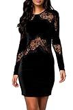 Dear-lover Women's Velvet Lace Long Sleeves Vintage Dress Medium Size Black