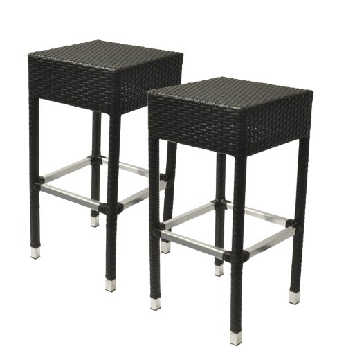 Rattan Weave Outdoor Backless Barstool in Espresso- Set of 2