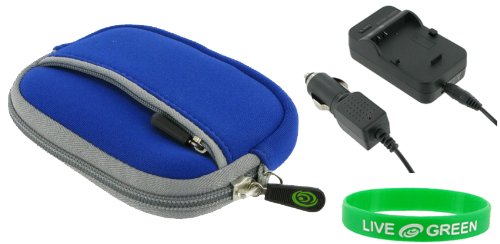Neoprene (Dark Blue) Sleeve Case and EN-EL12 AC DC Charger for Nikon Coolpix S640 Digital Camera Velour Red