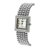 Geneva Platinum Faux Pearl Bangle Watch by Geneva