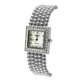 Geneva Platinum Faux Pearl Bangle Watch