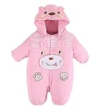 C-Princess 秋冬防寒 足とフード付き ベビー カバーオール アニマル ロンパース 赤ちゃん 動物 着ぐるみ 新生児-1歳ベビー服 女の子 男の子向き子供服 90 クマ柄 ピンク