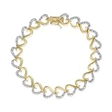 18k Gold Plated Sterling Silver Diamond-Accent Open Heart Link Bracelet
