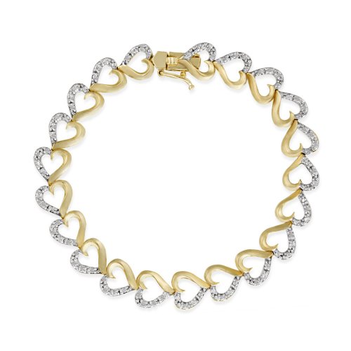 18k Gold Overlay Sterling Silver Diamond-Accent Open Heart Link Bracelet