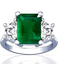 14K White Gold Emerald Cut Emerald Three Stone Ring