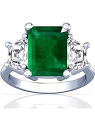 Platinum Emerald Cut Emerald Three Stone Ring