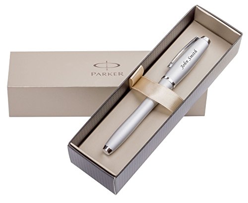 Personalized Gifts - Engraved Parker - FREE laser engraving with your Name, Slogan or Logo, Father's Day, Personalized Wedding Anniversary Gift - Parker Fountain Pen Urban Fast Track Silver CT