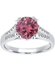 1.14 Ct Round Pink and White Diamond 18K White Gold Ring