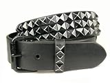 SNAP ON THREE ROW OF PUNK ROCK STAR METAL DISTRESSED BLACK STUDDED LEATHER ANTIQUE HAMMERED BELT