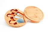 Round Wooden Cheese Board / Plate With Set of 3 Cheese Knives