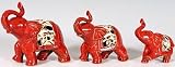 Set of 3 Porcelain Red Elephant Figurines