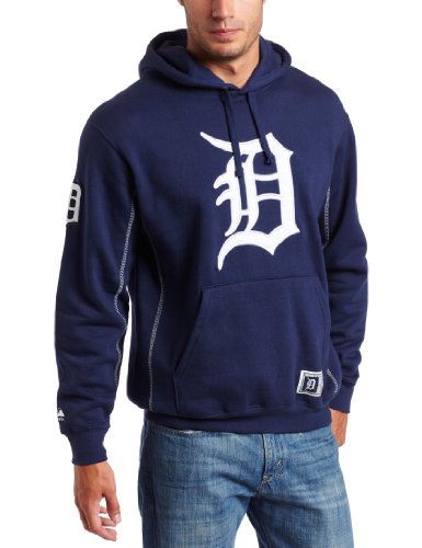 MLB Men's Detroit Tigers Be Proud Long Sleeve Hooded Fleece Pullover, Athletic Navy/White, Medium
