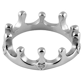 316L Stainless Steel Crown Ring - High Polish - Width: 9mm: Jewelry