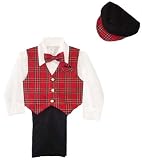 New 5 Pc Christmas Plaid Boys Dress Vest Set with Cap Sizes 9M to 4T