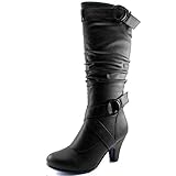 Dailyshoes Women's Slouchy Mid Calf Strappy Boots with Ankle and Top Straps - 2" Heel Fashion Boots