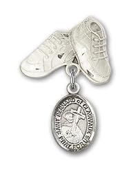 Sterling Silver Baby Badge with St. Bernard of Clairvaux Charm and Baby Boots Pin