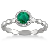 1/2 Carat Natural Round Emerald and Diamond Ring in .925 Sterling Silver