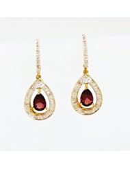 14K Gold Garnet and Diamond Accent Dangle Earrings French Hooks