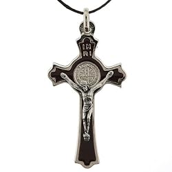 Crucifix Medal of St. Benedict Necklace - 2" in Height - IMPORTED FROM ITALY