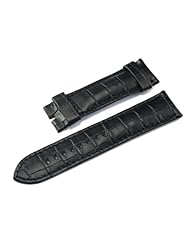 SR Black Italian Calfskin Leather Padded Crocodile Grain 22mm Watch Strap