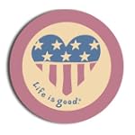 LIFE IS GOOD PATRIOTIC HEART ROUND STICKERS *PACK OF 2* PERFECT FOR SPREADING GOOD CHEER! $1.00