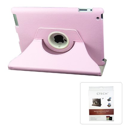 360 Degrees Rotating Stand Pink Leather Cover Case for Apple iPad 2 With Smart Cover Feature Wake Up/Sleep