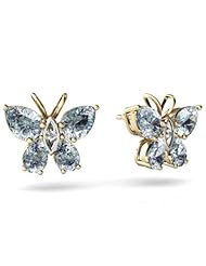 Genuine Aquamarine 14kt Yellow Gold Butterfly Earrings