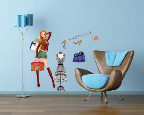 Peel N' Stick Fashion Doll For Girls Room Dresses Skirts Shoes Wall Décor Sticker