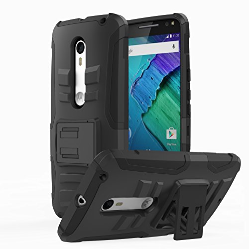 MoKo Moto X Pure Edition Case - Full Body Rugged Holster Smartphone Cover with Kickstand & Swivel Belt Clip for Motorola Moto X Pure Edition / Moto X Style 2015 - BLACK (Not for Moto X Previous Generations)