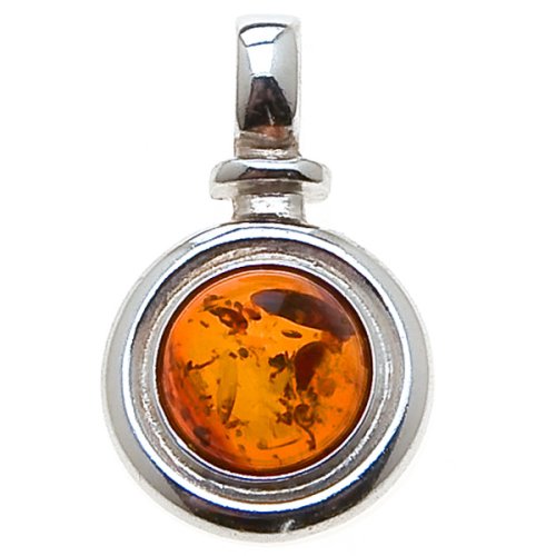 Certified Genuine Cognac Amber and Sterling Silver Round Pendant