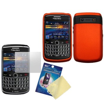 Orange/Black Two Tone Soft-Touch Hard Case / Cover / Shell & LCD Screen Guard / Protector for RIM BlackBerry Bold 9700 / 9780