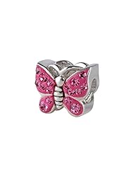 SilveRado(tm) BM016-2 Bling Butterfly Bling Pink  Bead / Charm
