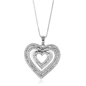 1.00ct TDW Diamond Heart Pendant/Necklace in Sterling Silver with 18" Chain