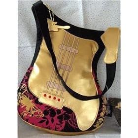 Hannah Montana Guitar Shaped Bag Purse in Black and Gold by Hannah Montana