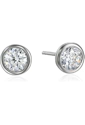 Sterling Silver Bezel Martini-Set Cubic Zirconia Solitaire Earrings