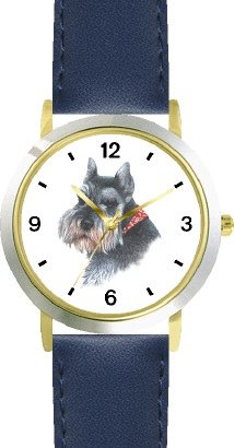 Schnauzer JP Dog - WATCHBUDDY® DELUXE TWO-TONE THEME WATCH - Arabic Numbers - Blue Leather Strap-Size-Large ( Men