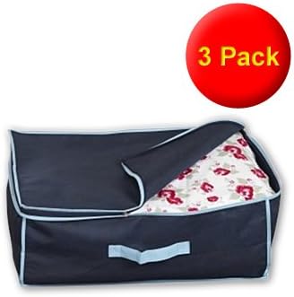 VALUE PACK 3 Blanket Chests - Blue with Blue Trim - Perfect for storing your out of season blankets or any other bedding or textiles. ideal for protecting cherished clothing