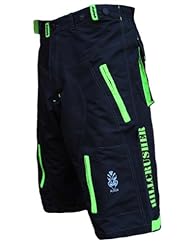 Astek Mens Neon Green Black MTB Baggy Padded Mountain Bike Shorts (Large)