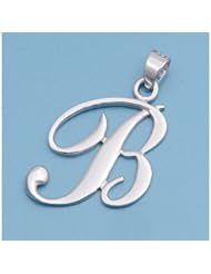 Sterling Silver Italian Initial B Pendant Unique Cute Charm Pure 925 New 30mm with 1mm Ball Bead Chain