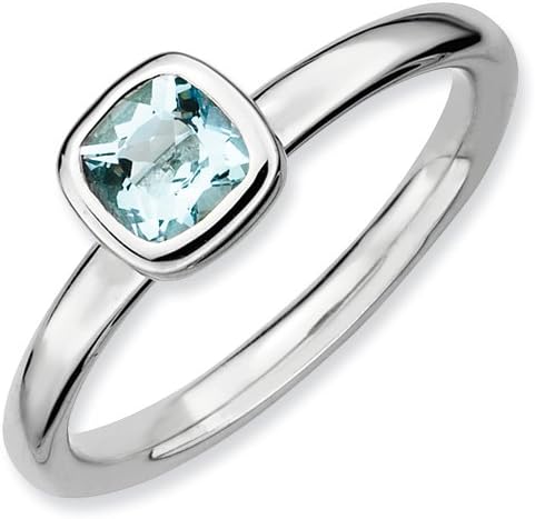 Stackable Expressions .925 Sterling Silver Cushion Cut Aquamarine Ring Size 7
