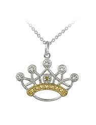 Sterling Silver Yellow-Diamond Crown Pendant Necklace