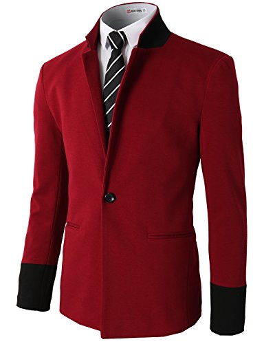H2H Mens Casual Slim Fit Blazers One Button of Mandarin Collar Ponte Fabric