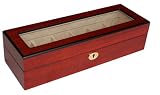 Elegant 6 Piece Cherry Rosewood Watch Display Case and Storage Organizer Box
