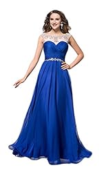 A-line Bateau Neck Beaded  Floor Length Chiffon Cap Sleeves  Dress With Rhinestones