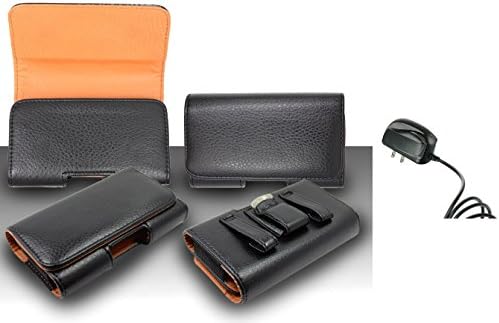 Pouch Case For HTC One M8 - Premium Classic Black Pebble Texture Leather Design Horizontal Leather Belt Case Clip Holster Pouch Cover Case (Fit for Single Phone With Thin Case or Back Cover Together) + Travel (Wall) Charger