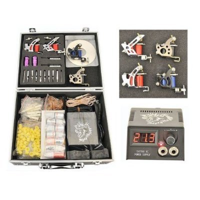 4 Guns Tattoo Kit Machine Complete w/ LCD Power Needles Ink