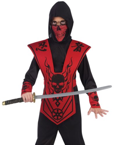 Fun World Boys Red Black Skull Ninja Warrior Kids Halloween Costume Medium